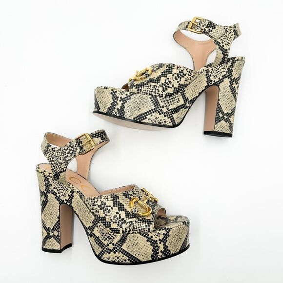 Gucci Baby Horsebit Platform Sandal Python Heels New EU 40 US 10 - Picture 8 of 13